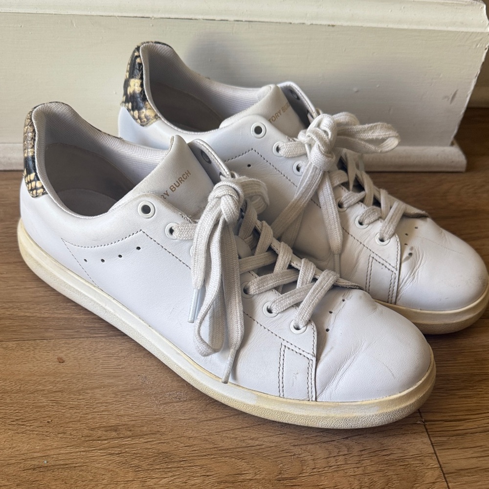 Tory Burch White Sneakers with Black and Gold Detail